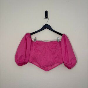 Showpo. Bright Pink Crop Top with Structured Bodice and Puffy Sleeves Size 12